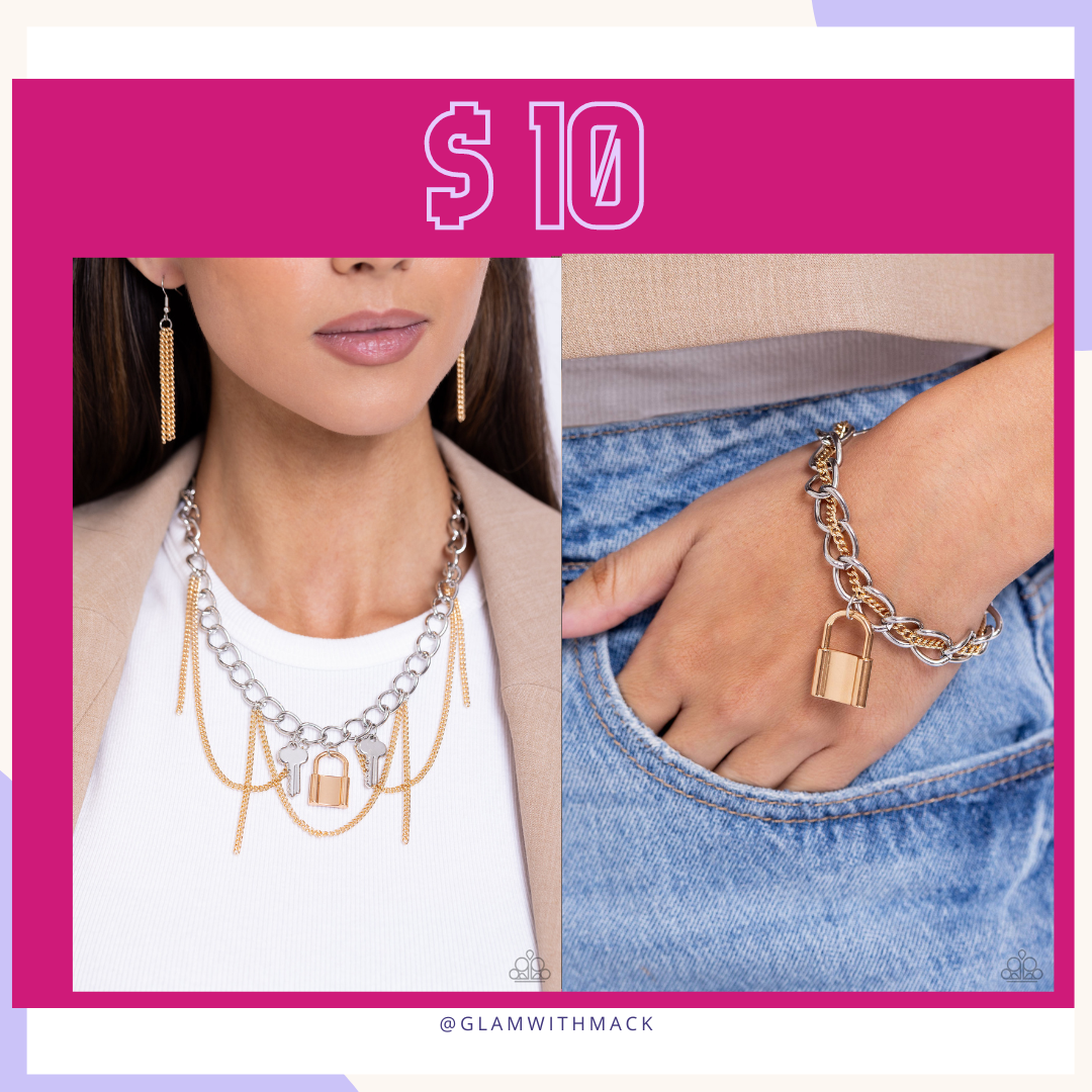 Paparazzi Against the Lock necklace & bracelet set